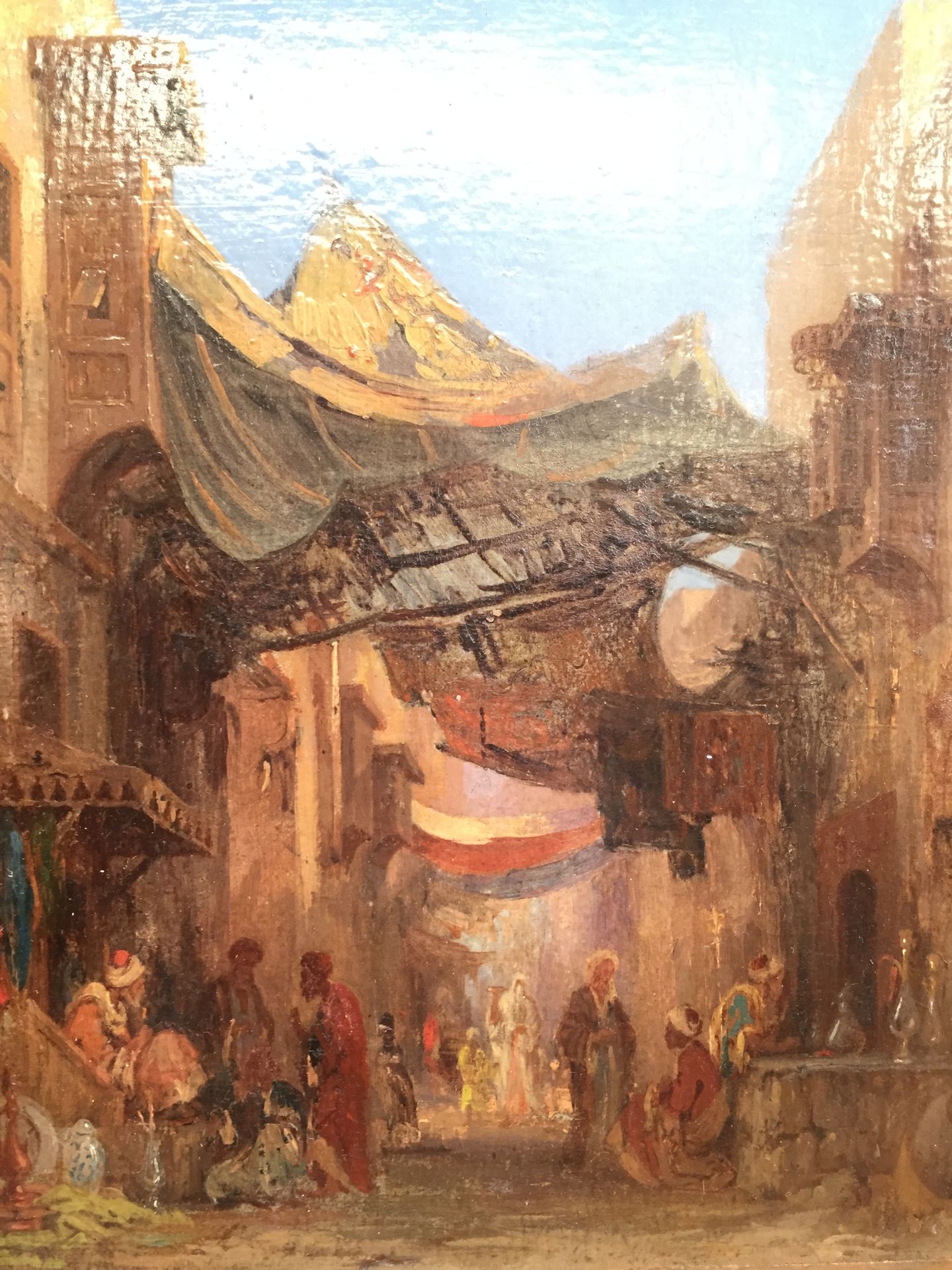 Ecole orientaliste du XIXe siècle. Vue animé d'un souk. Huile sur panneau. 26 x 21 [...] - Bild 2 aus 2