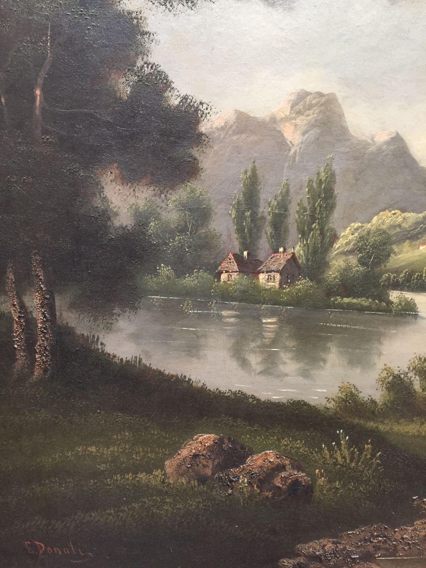 E. DONATI (XIXe-XXe). Paysage alpin. Huile sur toile signée en bas à gauche. 70 x [...] - Bild 2 aus 3