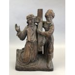 Christ et roi mage. Bois sculpté. H : 43 cm. Manque. - -