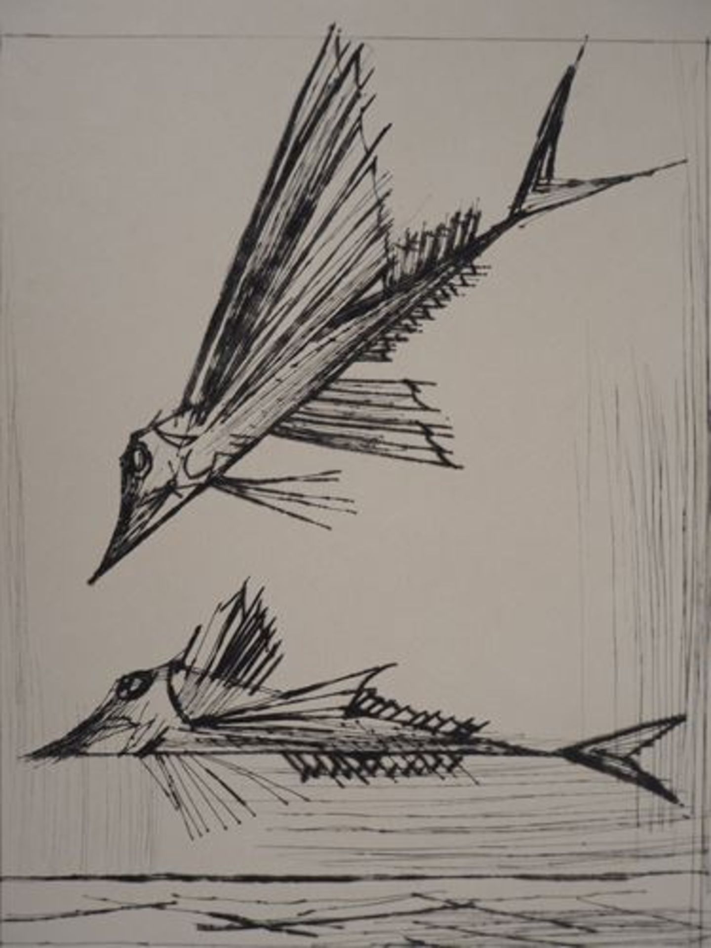 Bernard BUFFET (1928 - 1999) Les poissons, 1959 Gravure originale sur vélin BFK [...] - Bild 3 aus 6