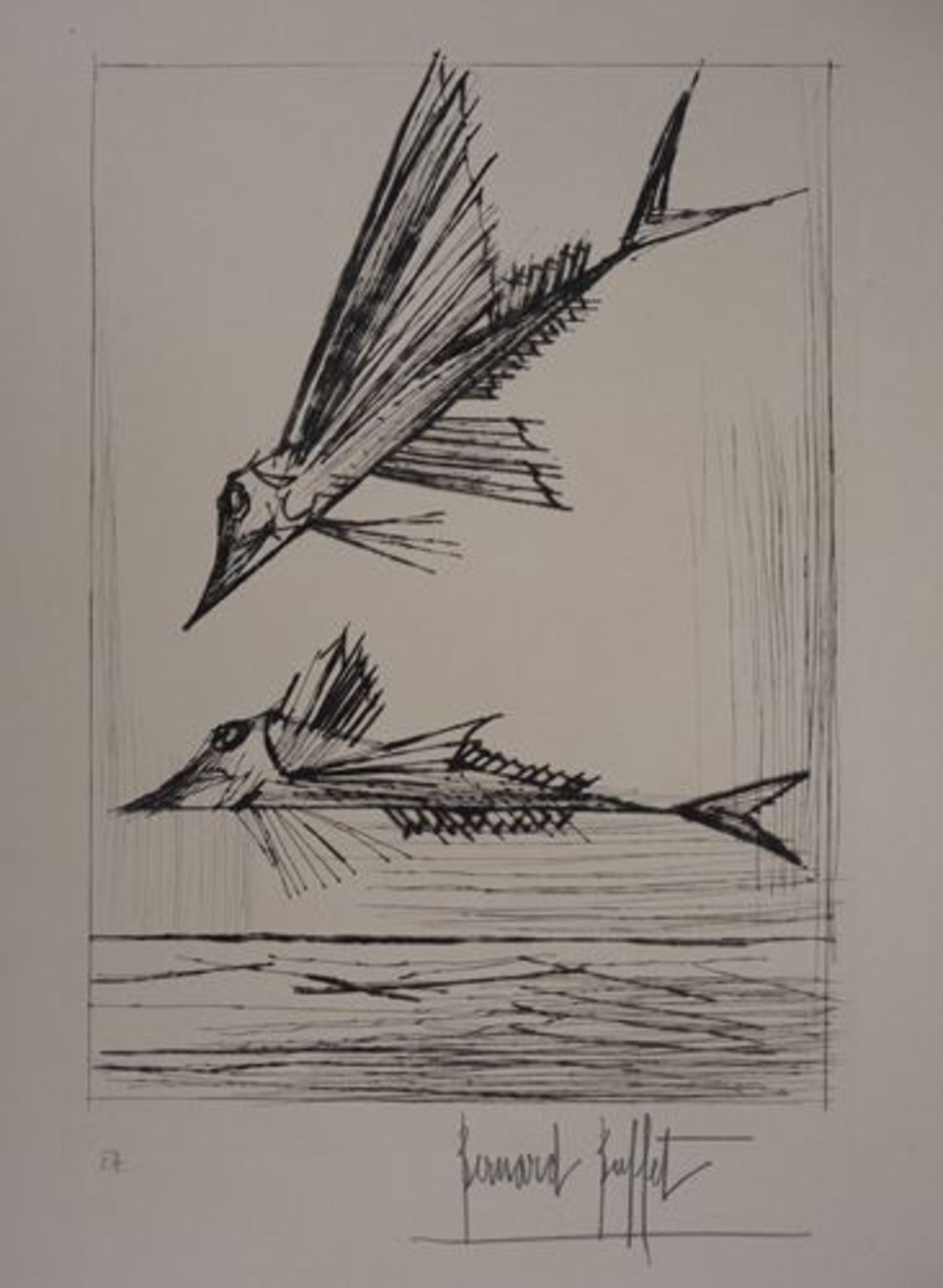 Bernard BUFFET (1928 - 1999) Les poissons, 1959 Gravure originale sur vélin BFK [...] - Bild 2 aus 6