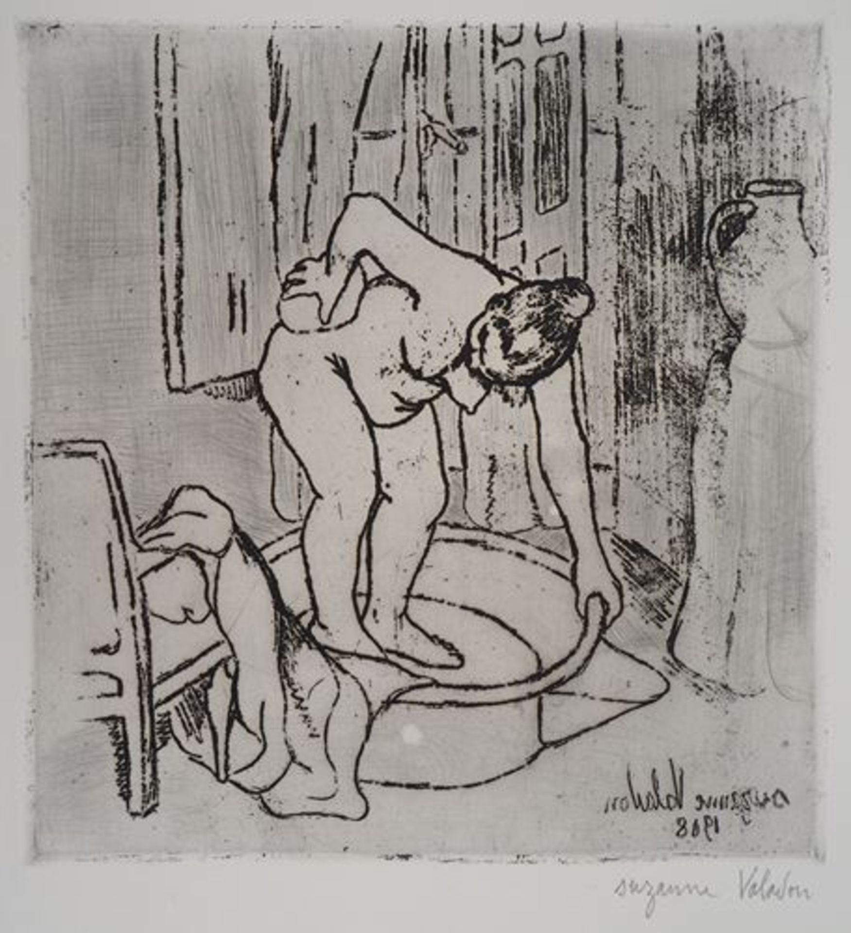 Suzanne VALADON Catherine lavant son dos Gravure originale (pointe sèche et vernis [...]