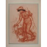 Auguste RENOIR (d'après) Bergère et agneau Lithographie et pastel au pochoir [...]