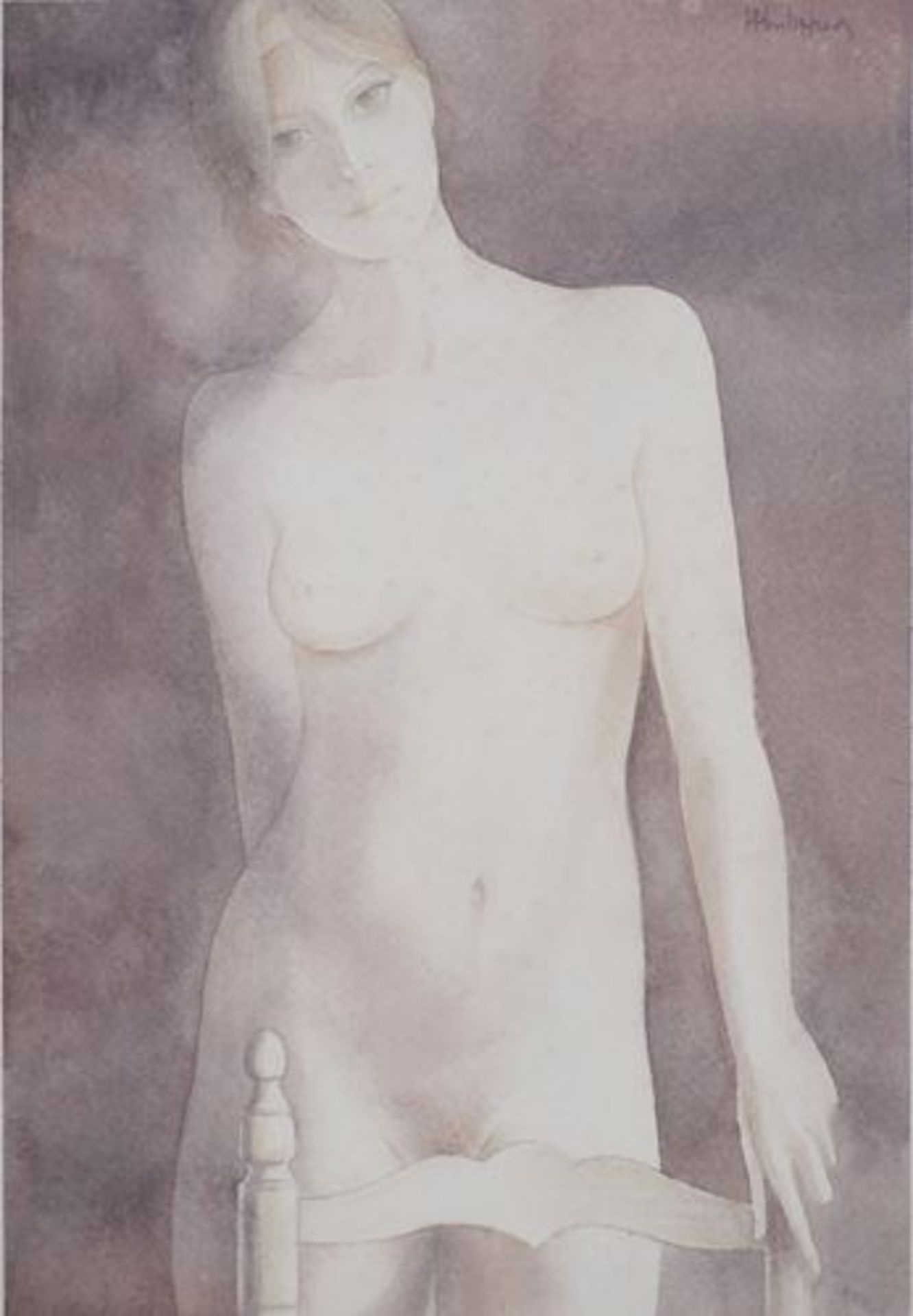 Patrick PHILIPPON Portrait of a nude woman Original watercolour Signed bottom [...] - Bild 4 aus 5