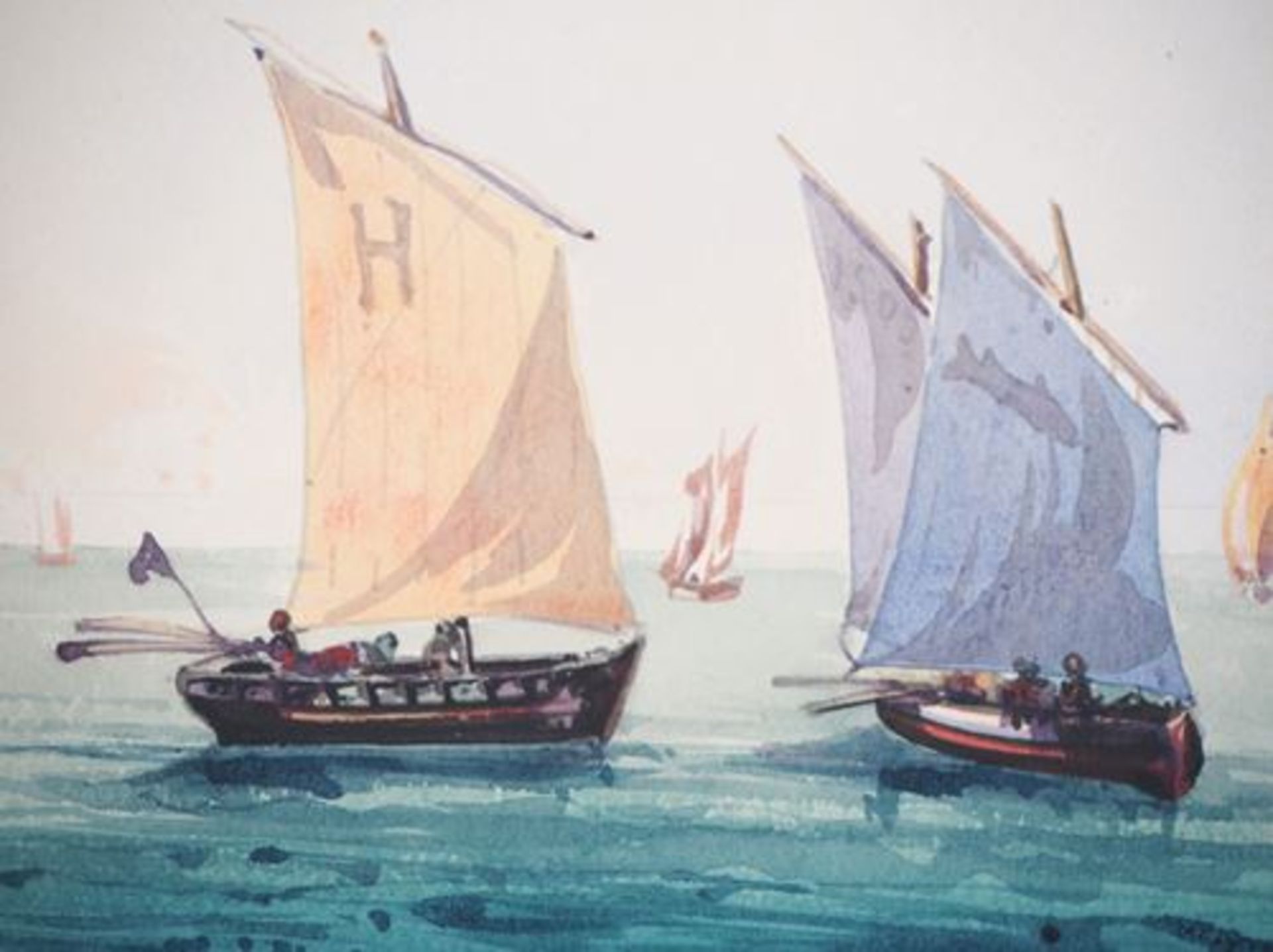 Early 20th century School Departure of the regatta Original watercolour On art [...] - Bild 3 aus 4