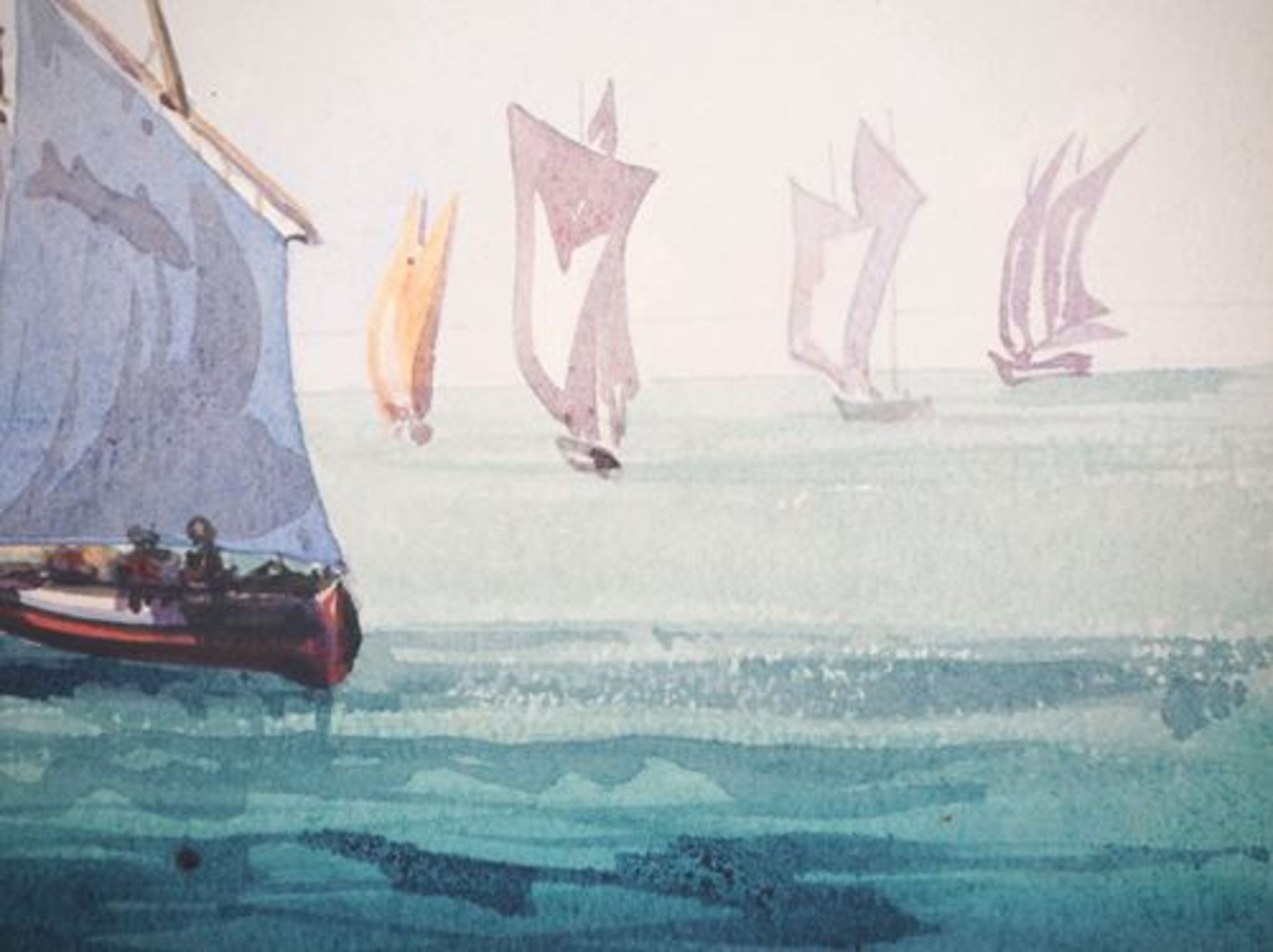 Early 20th century School Departure of the regatta Original watercolour On art [...] - Bild 4 aus 4