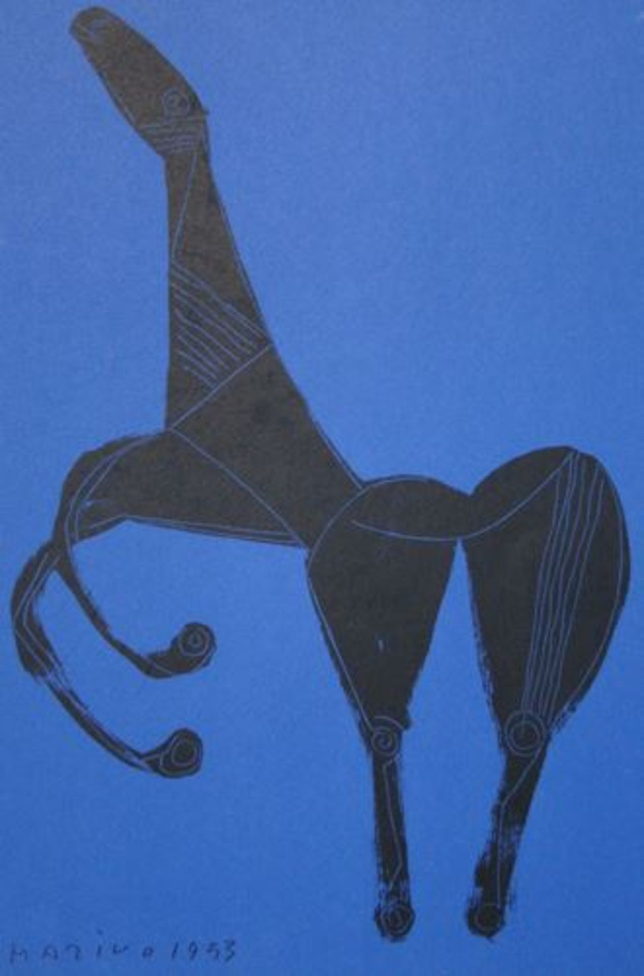 MARINO MARINI - Cheval sur fond bleu - 1953 Original lithograph in colours on wove [...] - Bild 4 aus 5