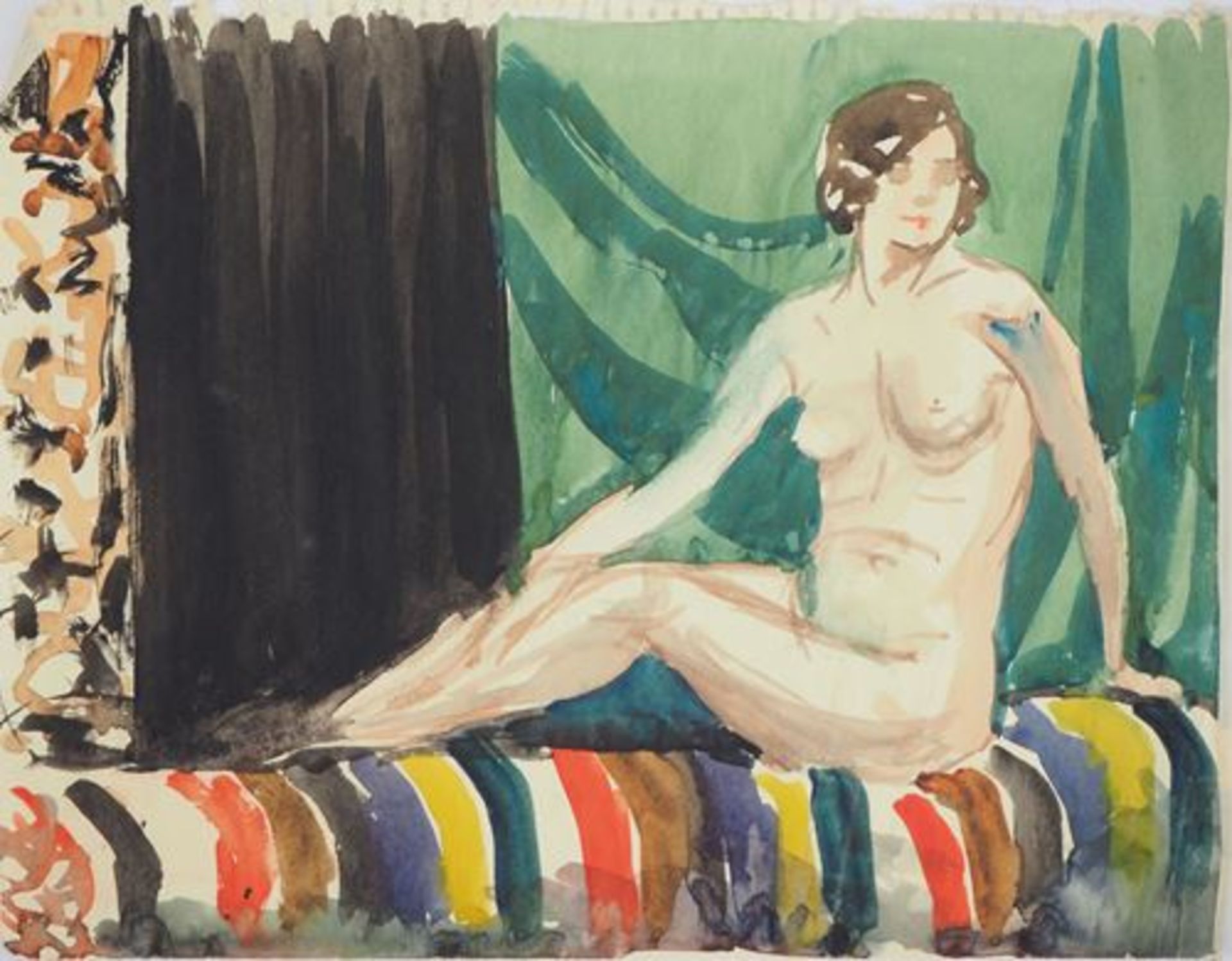 Early 20th century School Nude woman on a couch Lot of two original watercolours On [...] - Bild 2 aus 7