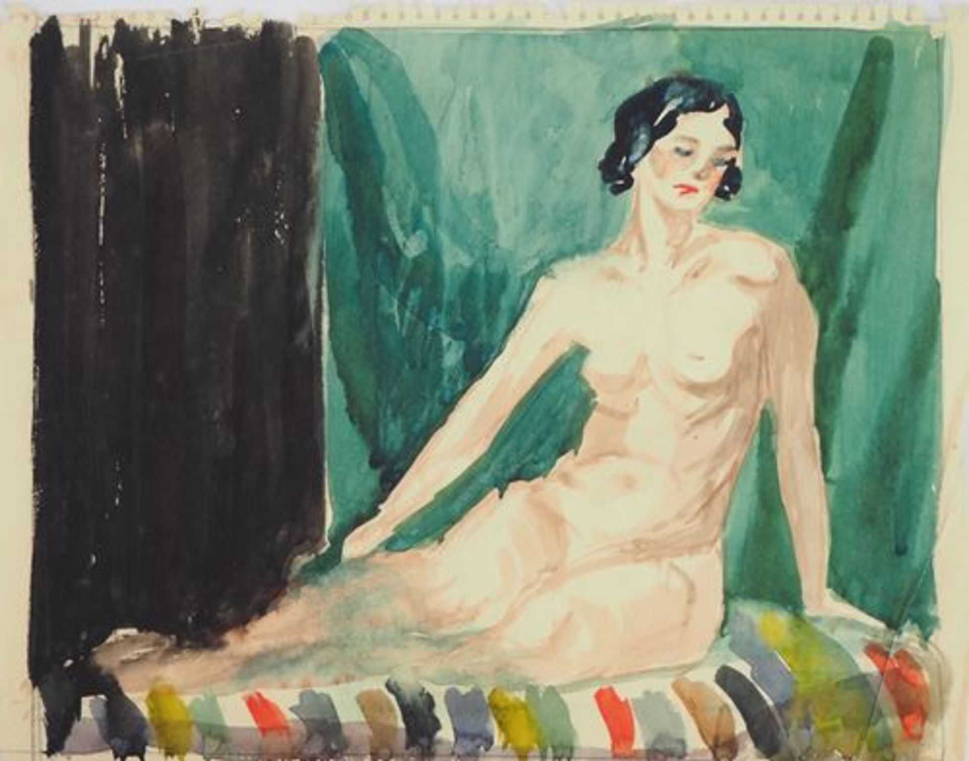 Early 20th century School Nude woman on a couch Lot of two original watercolours On [...]