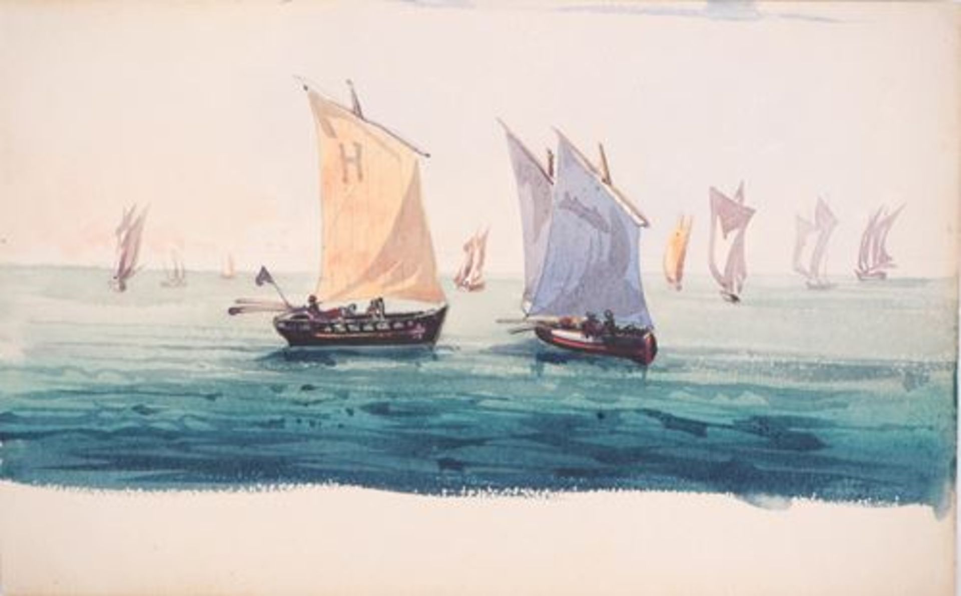 Early 20th century School Departure of the regatta Original watercolour On art [...]