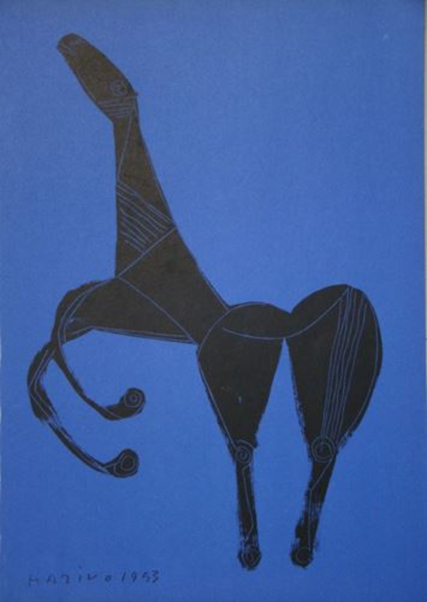 MARINO MARINI - Cheval sur fond bleu - 1953 Original lithograph in colours on wove [...]