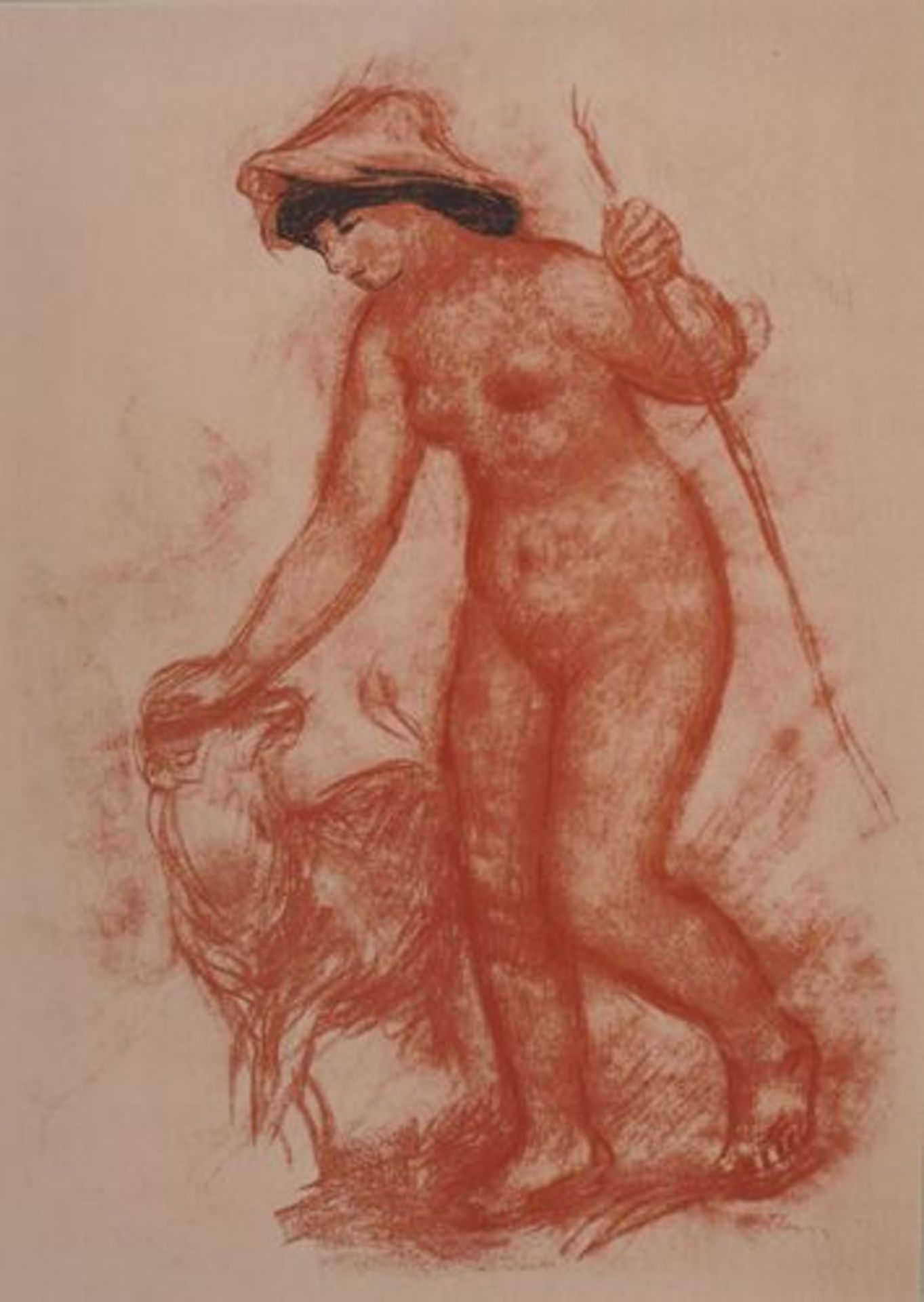 Auguste RENOIR (d'après) Bergère et agneau Lithographie et pastel au pochoir [...] - Bild 3 aus 7