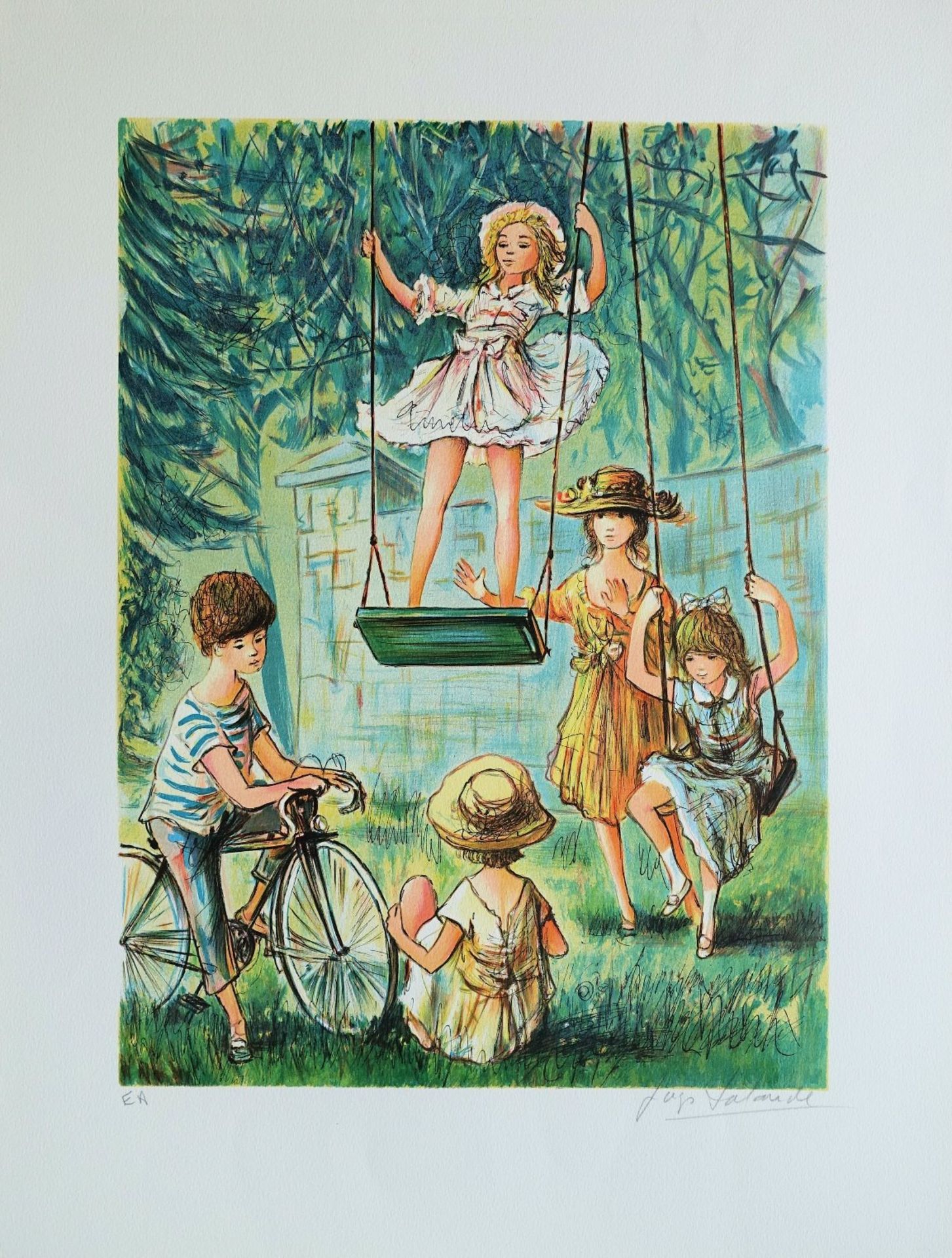 Jacques LALANDE (1921-) Enfants jouant dans le jardin - Lithographie originale - [...] - Bild 2 aus 8