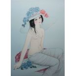 Mara TRAN LONG (1935-) Geisha à la rose - Lithographie originale - Signée au [...]