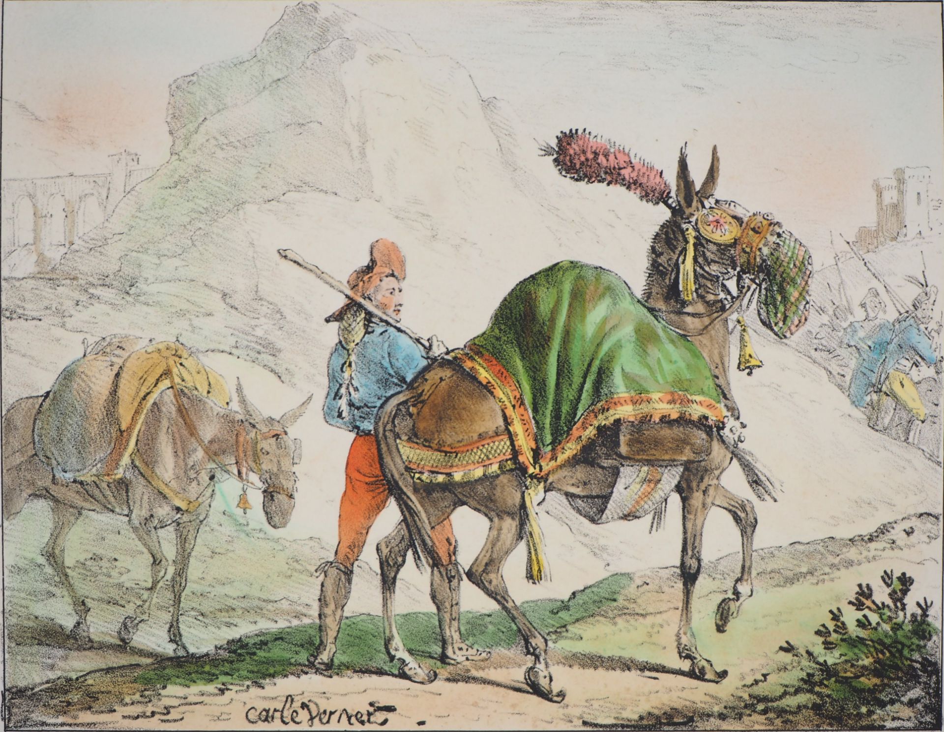 Charles-Antoine VERNET Les deux mulets Lithographie originale sur vélin Signée [...]