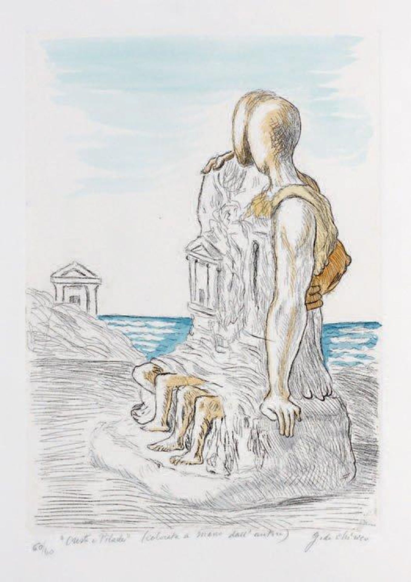Giorgio De Chirico - Oreste e Pilade Etching on paper, colored by the artist, [...]