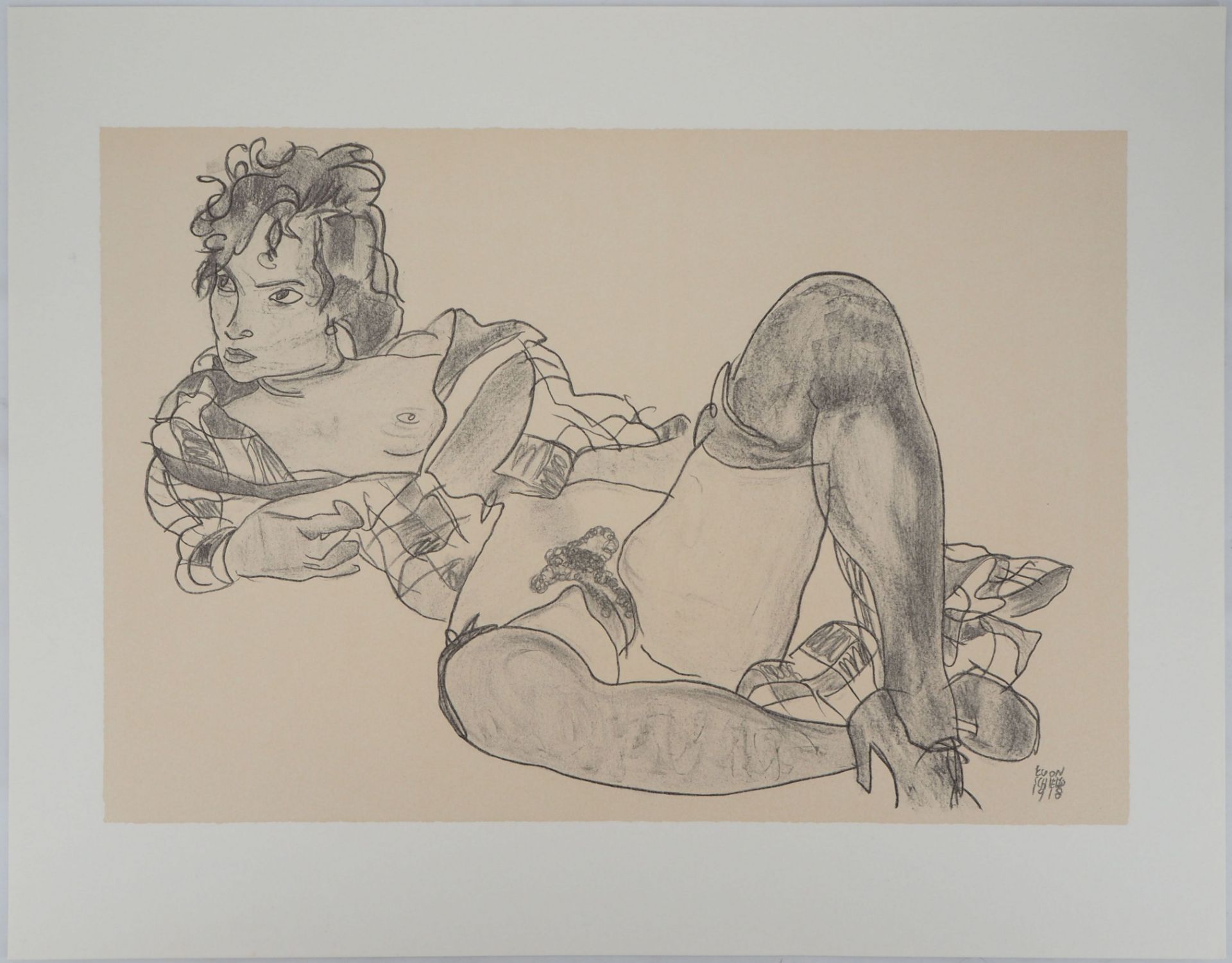 Egon SCHIELE (d'après) Nu provocant Lithographie Signée dans la planche en bas à [...] - Bild 2 aus 7