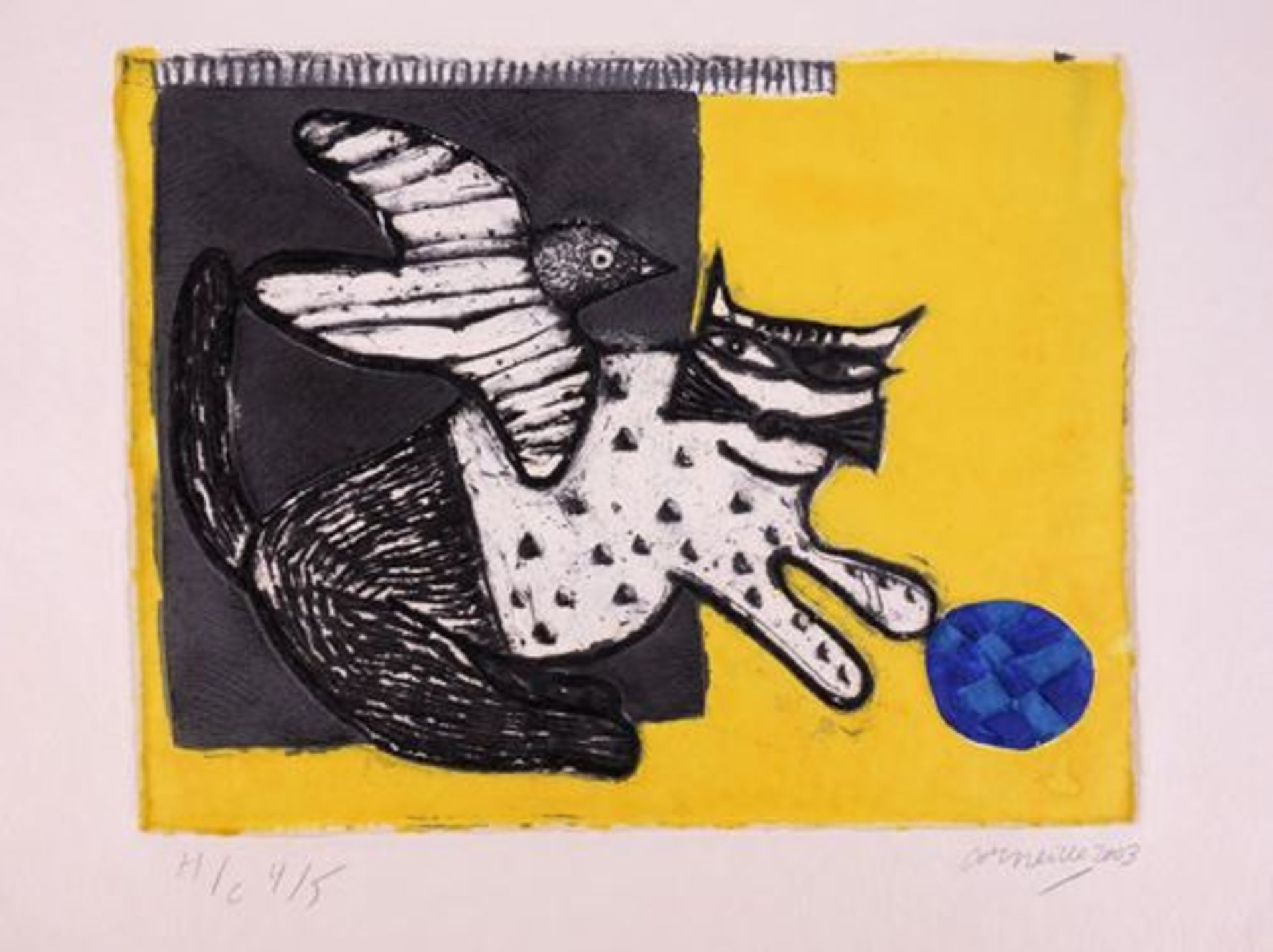 Guillaume CORNEILLE (1922-2010) Cat with ball of wool, 2003 Original aquatint on [...]