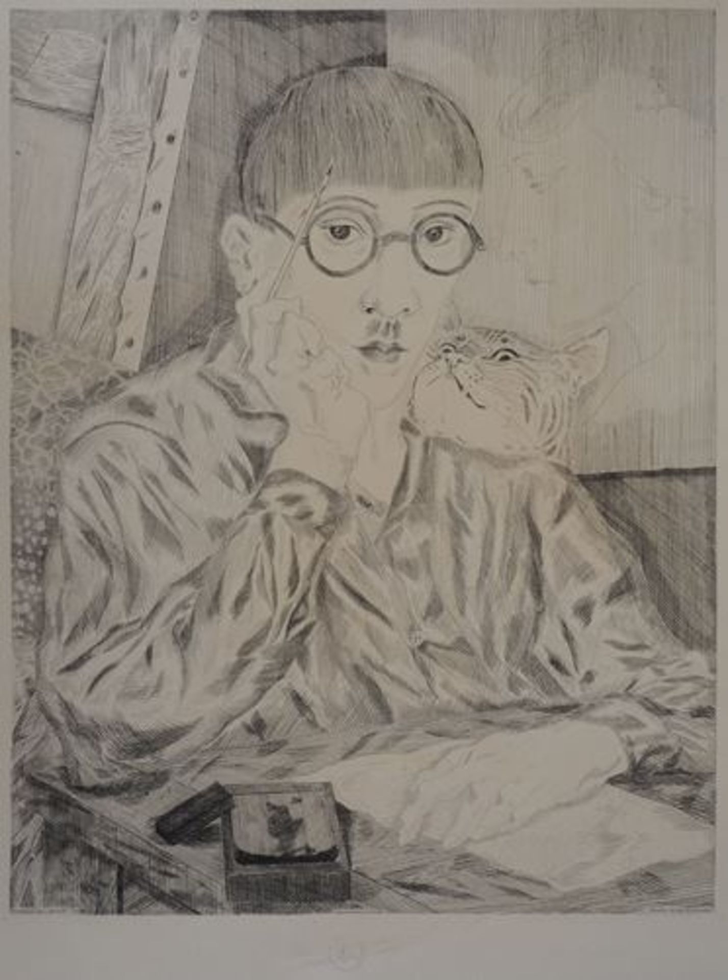 Tsugouharu FOUJITA (after) Portrait of the artist Original etching on handmade [...]