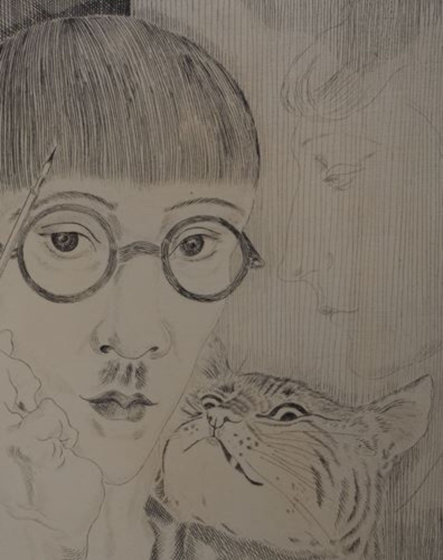 Tsugouharu FOUJITA (after) Portrait of the artist Original etching on handmade [...] - Bild 5 aus 8