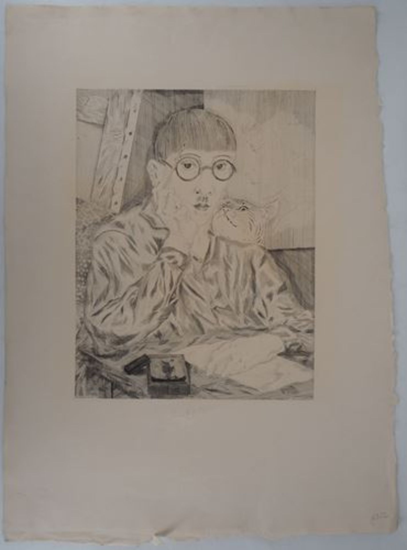 Tsugouharu FOUJITA (after) Portrait of the artist Original etching on handmade [...] - Bild 2 aus 8