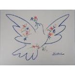 Pablo PICASSO (after) Dove with flower branch Color lithograph Signed in the [...]