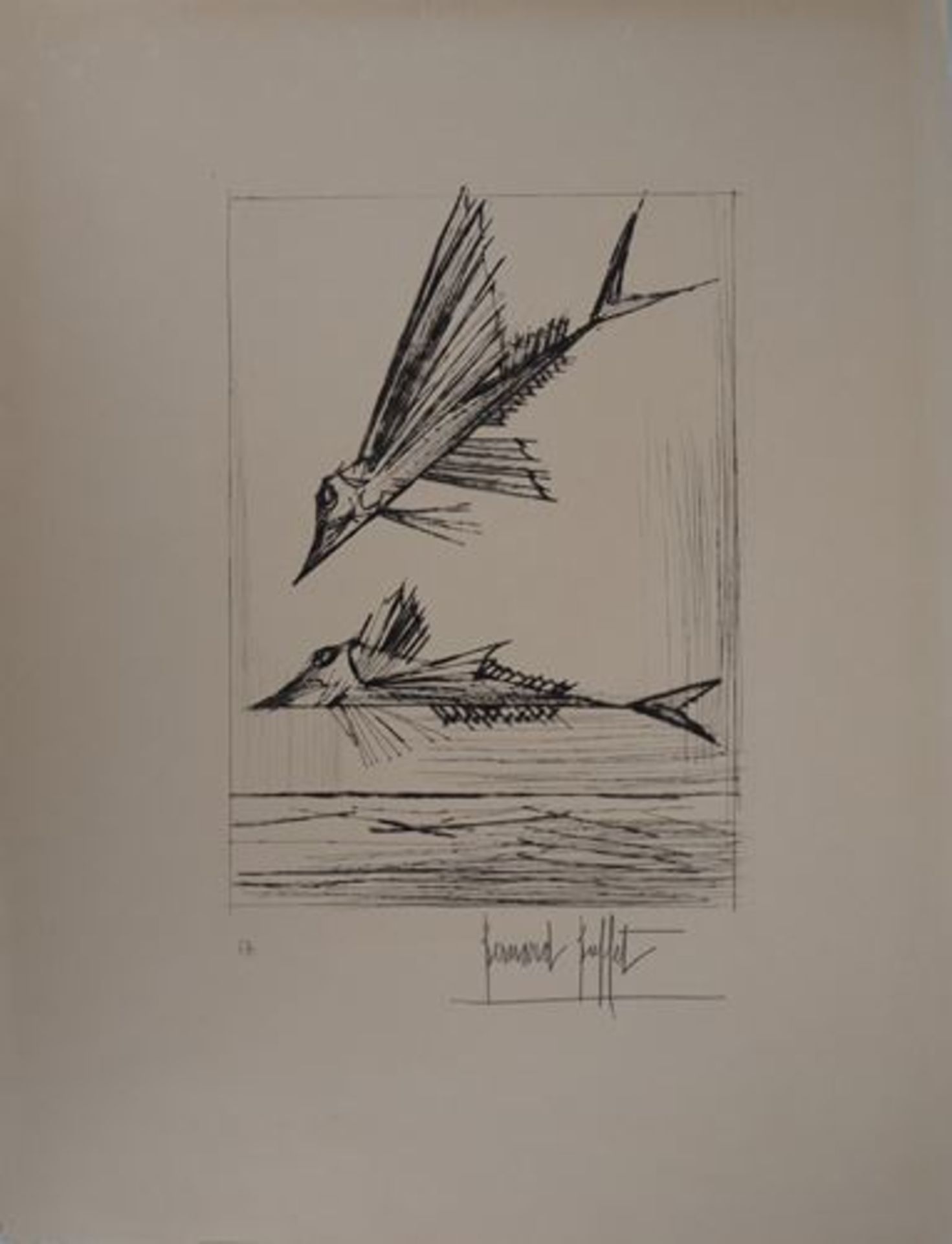 Bernard BUFFET (1928 - 1999) Les poissons, 1959 Gravure originale sur vélin BFK [...]