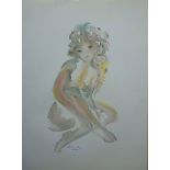 Shan MERRY (1935-) Young girl squatting - Original lithograph - Pencil signed and [...]
