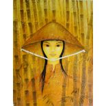 Mara TRAN LONG Vietnamese Woman with Hat Oil on cardboard Signed bottom [...]