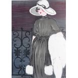 Louise SALOMON Elegante sur le balcon - Rare Lithographie originale - Signée au [...]