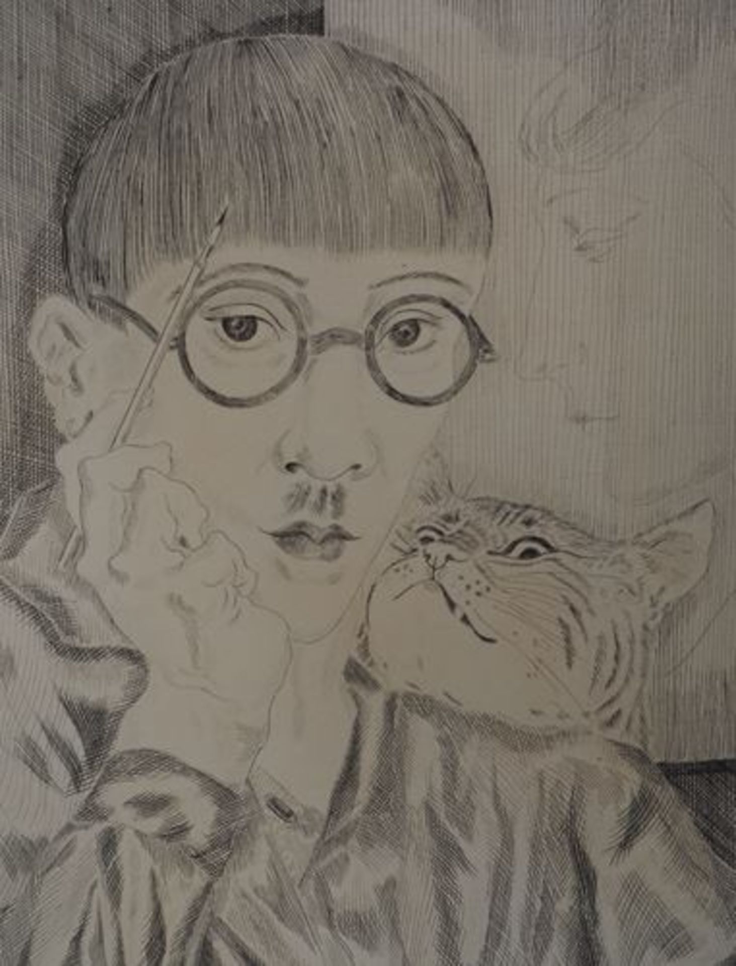 Tsugouharu FOUJITA (after) Portrait of the artist Original etching on handmade [...] - Bild 6 aus 8