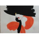 René Gruau Elegant woman with red boa Lithograph Jacomet stencil, signed by hand and [...]