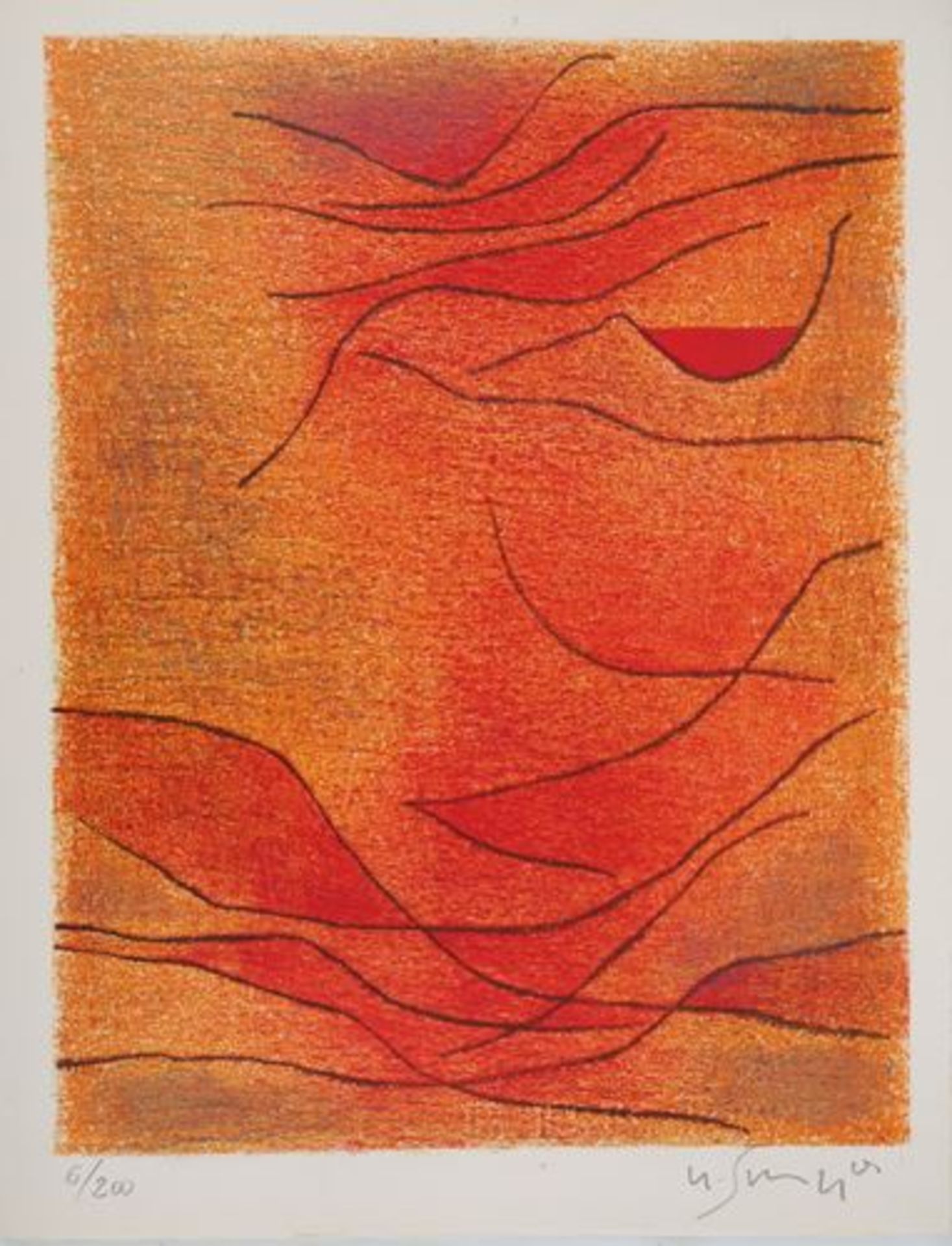 Gustave SINGIER Orange and Red Composition, 1959 Original lithograph Signed in [...]