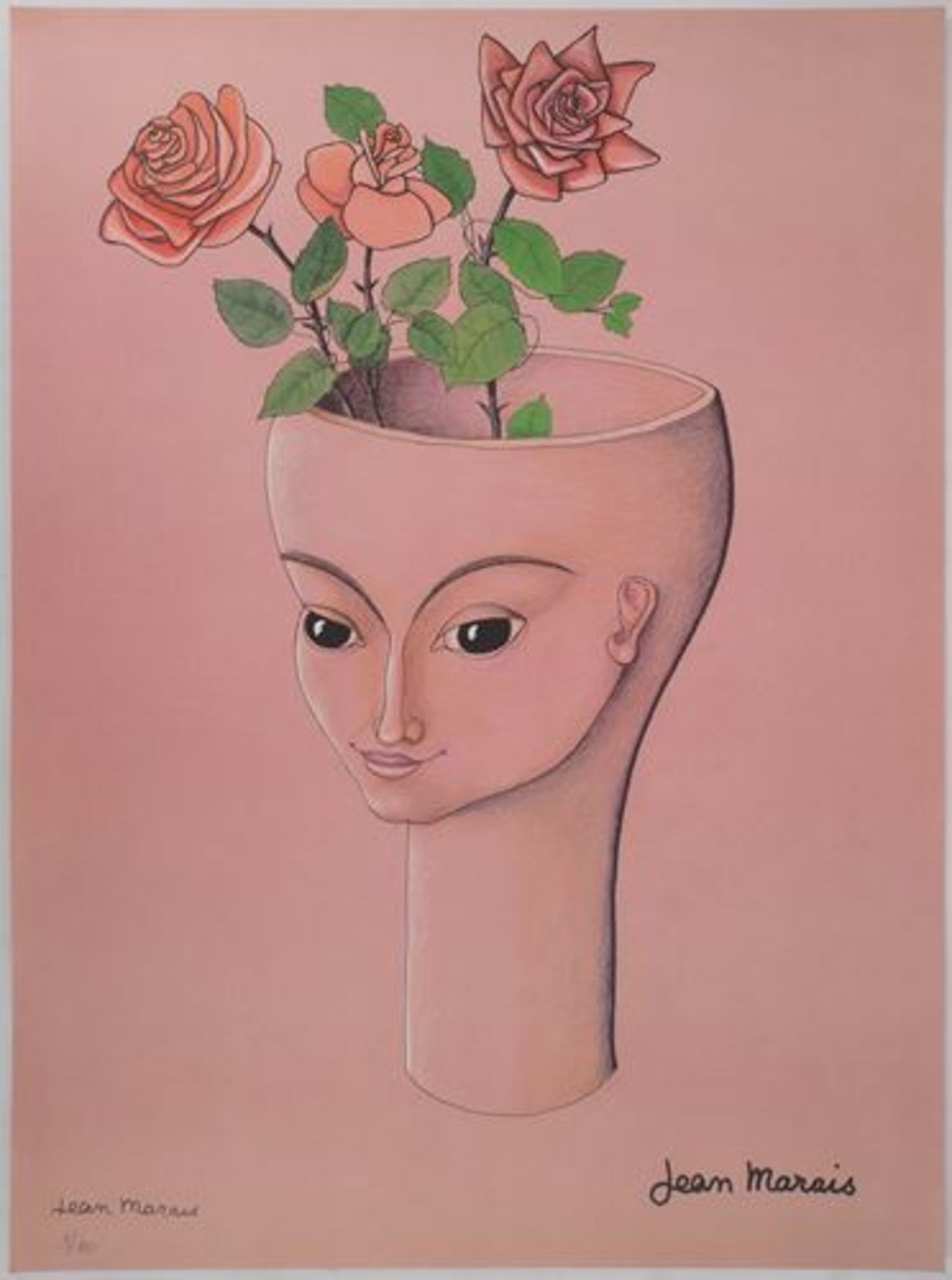 - Jean MARAIS (1913 - 1998) La femme aux roses Lithographie tirée offset [...]