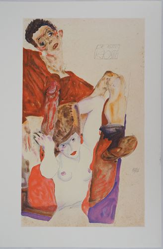 Egon SCHIELE (after) : Envy Signed lithograph Colour lithograph Signed in the plate [...] - Image 2 of 8