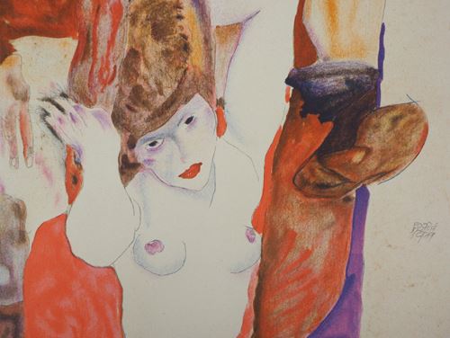 Egon SCHIELE (after) : Envy Signed lithograph Colour lithograph Signed in the plate [...] - Image 4 of 8