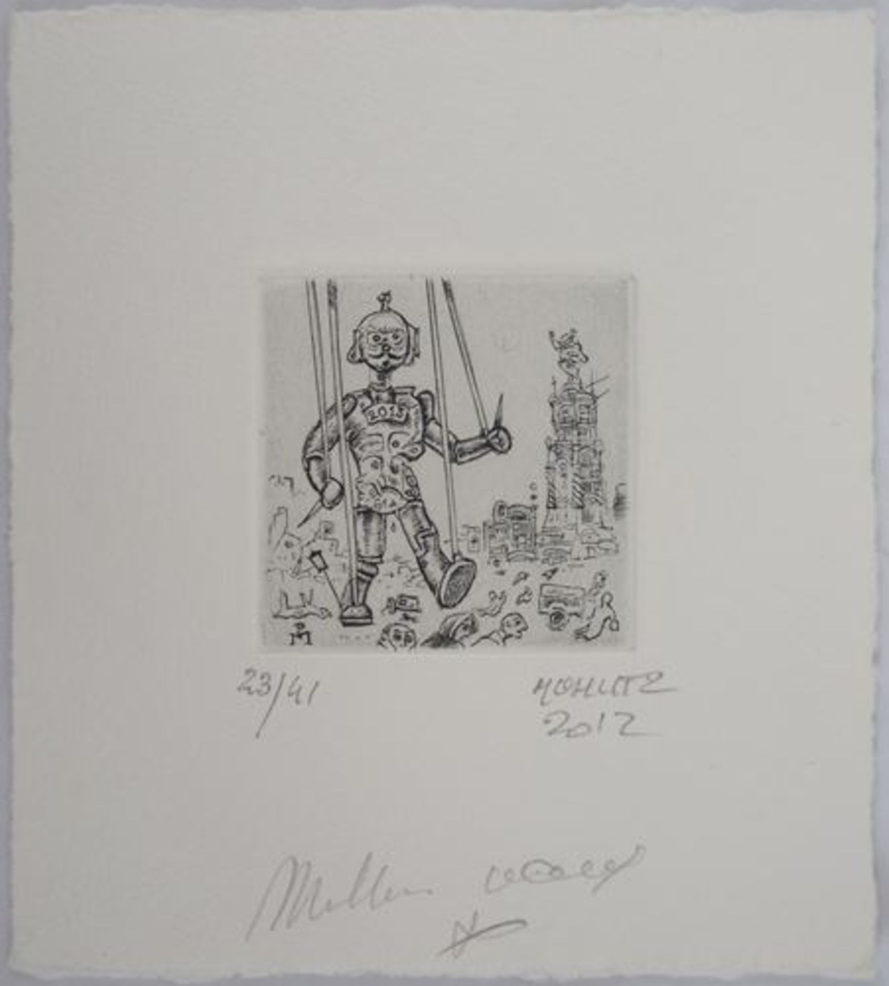 Philippe MOHLITZ The robot of 2013, 2012 Original etching on Vellum Signed in [...] - Bild 2 aus 5