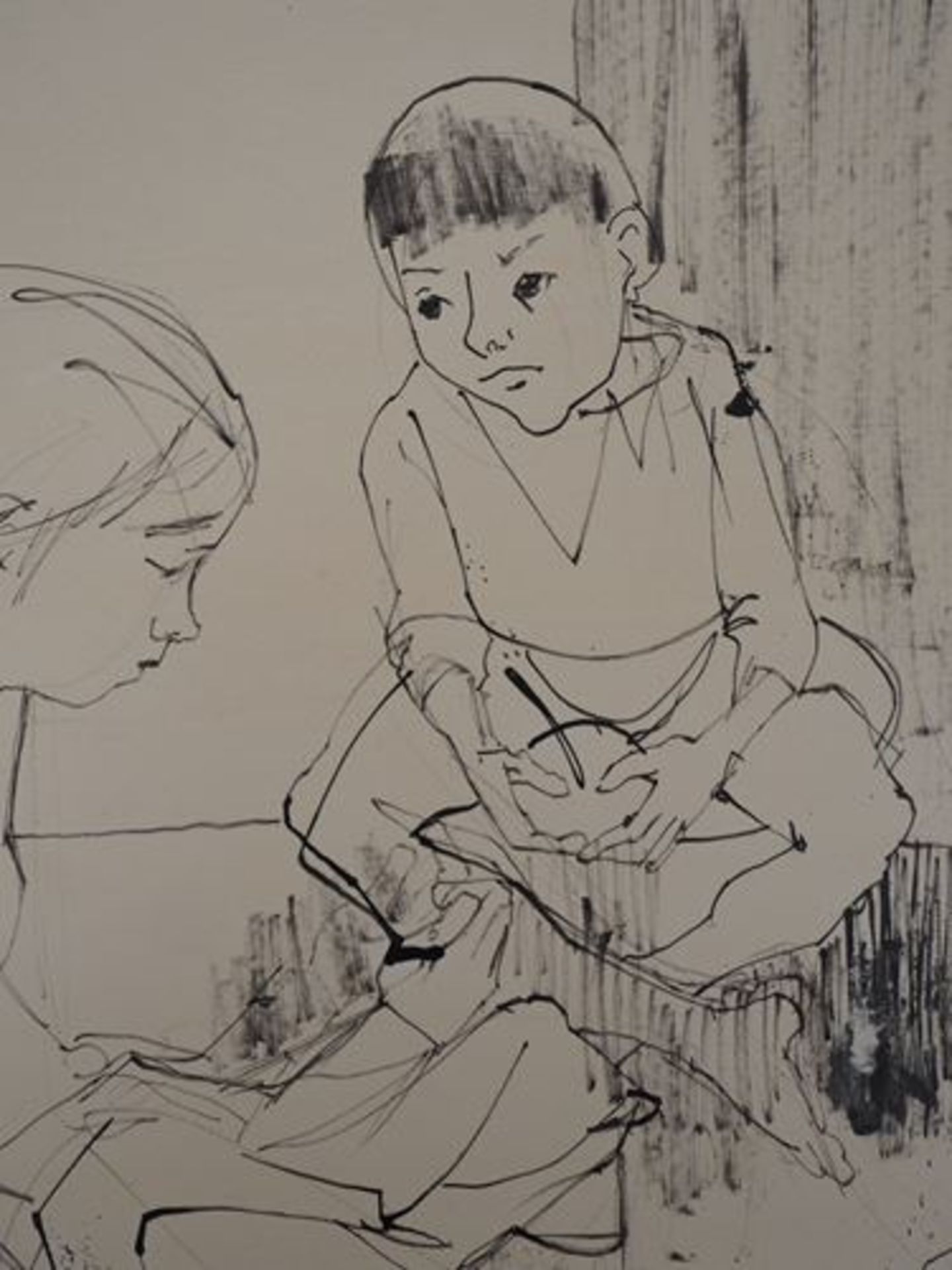 Jean Jansem Playing Children Original drawing in Indian ink (a second small sketch on [...] - Bild 4 aus 7