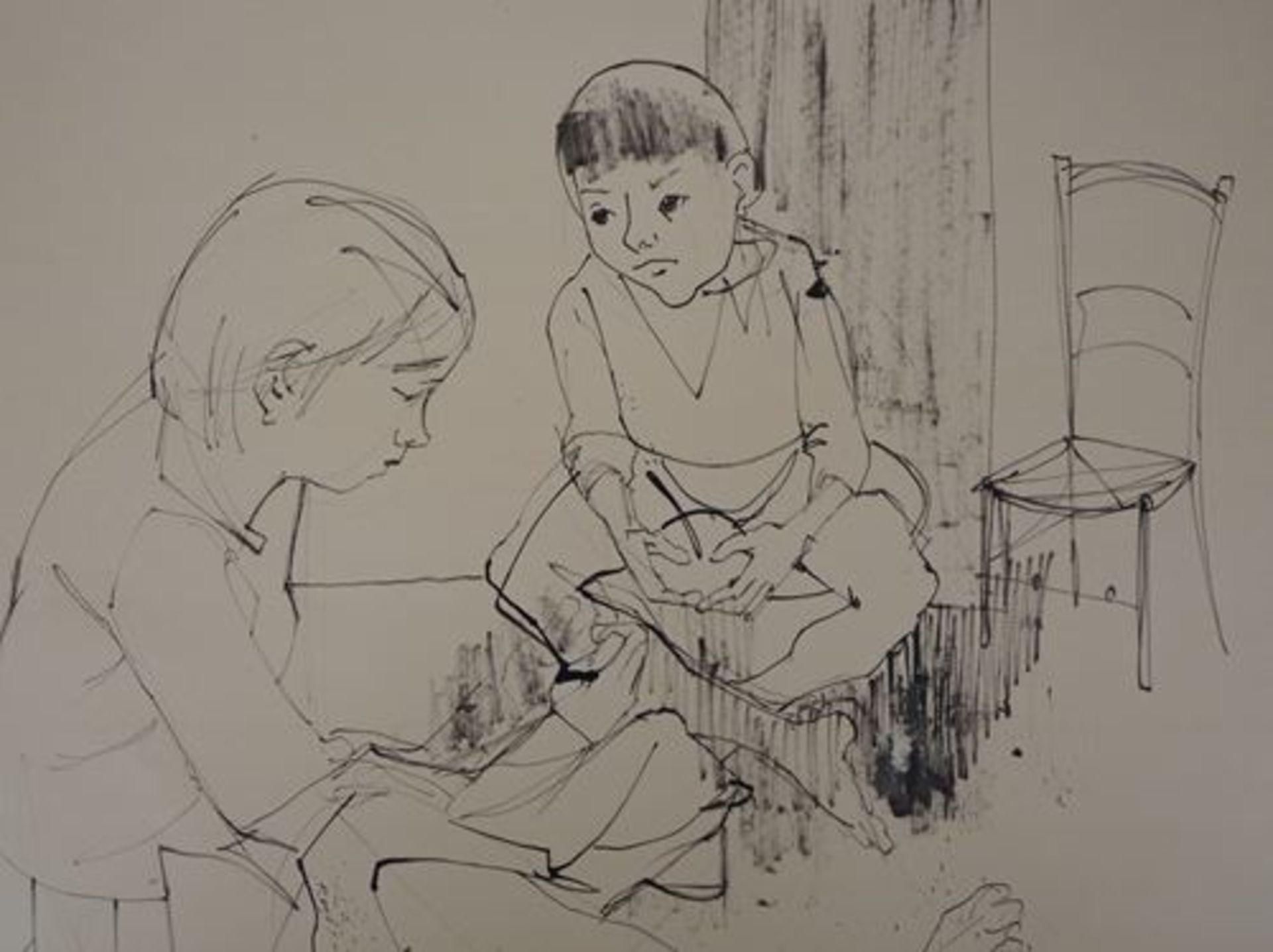 Jean Jansem Playing Children Original drawing in Indian ink (a second small sketch on [...] - Bild 7 aus 7
