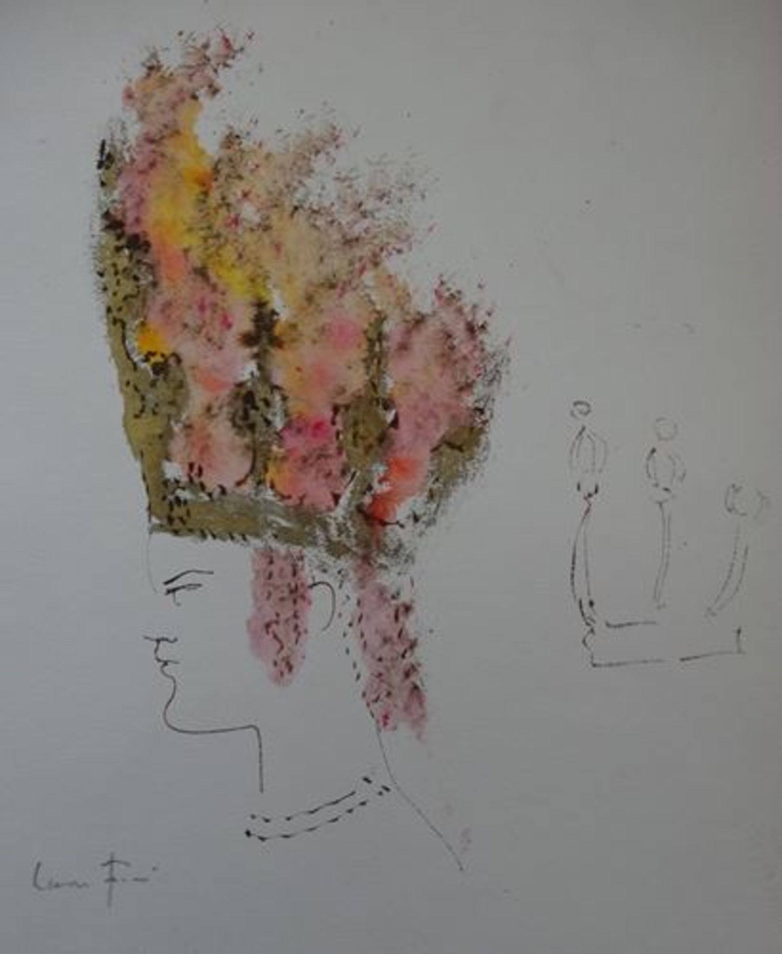 Léonor FINI "Young crowned woman" Ink and watercolour on paper Signed in the [...]