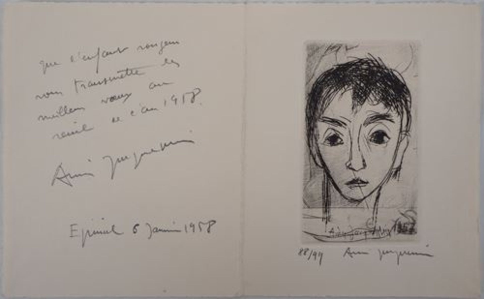 André JACQUEMIN Portrait de jeune homme, 1957 Gravure originale Signée au crayon [...] - Bild 3 aus 5