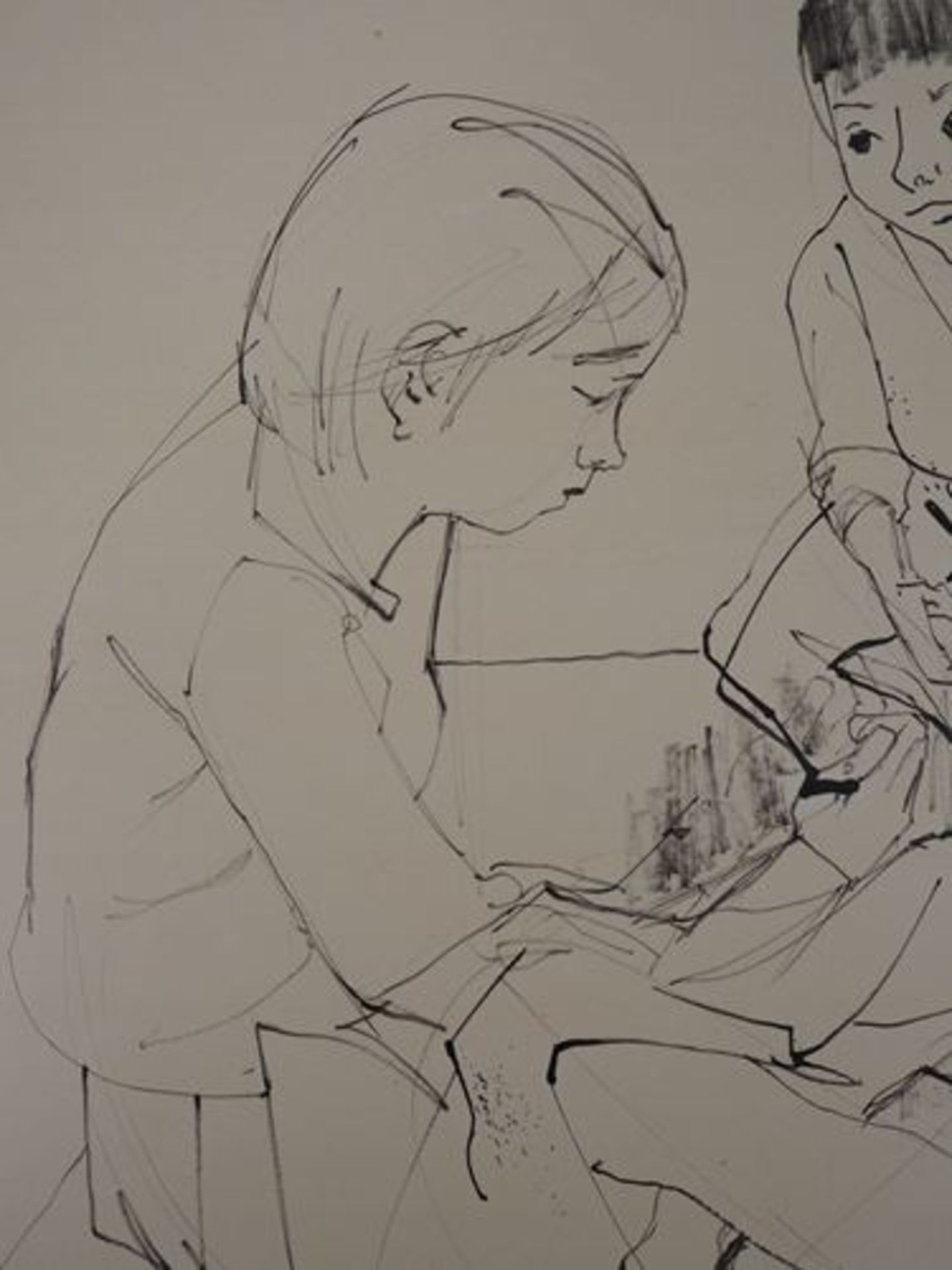 Jean Jansem Playing Children Original drawing in Indian ink (a second small sketch on [...] - Bild 5 aus 7