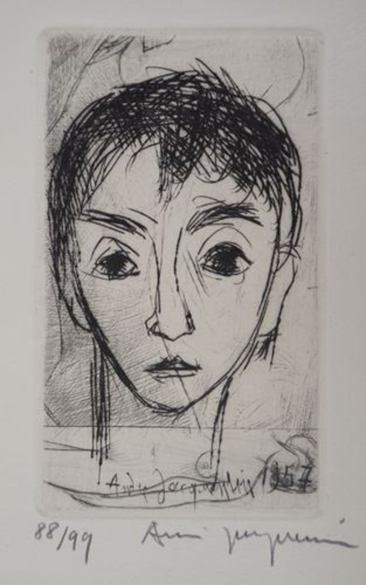 André JACQUEMIN Portrait de jeune homme, 1957 Gravure originale Signée au crayon [...]