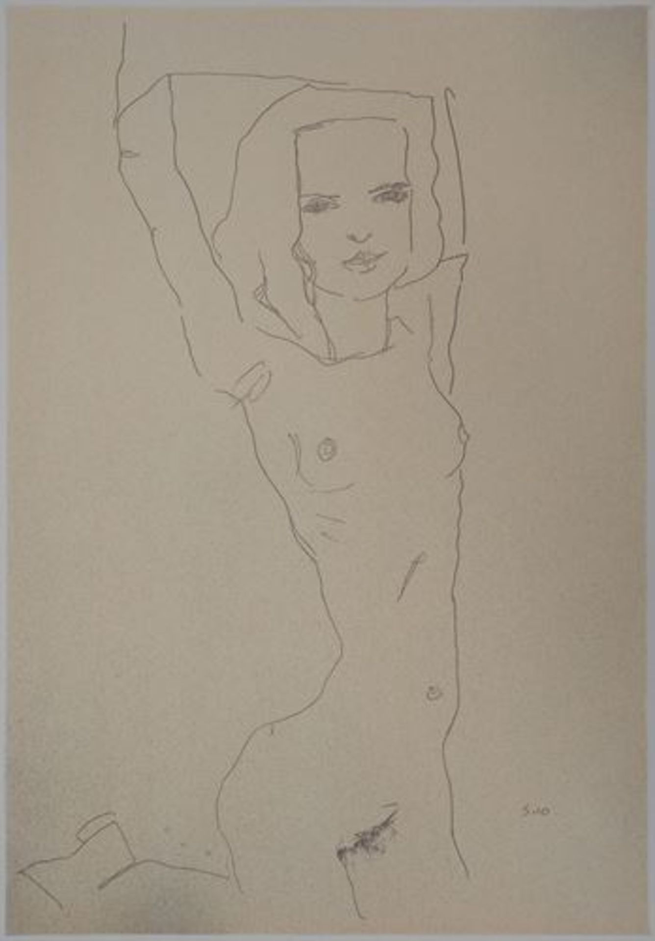 Egon SCHIELE (d'après) Nu féminin Lithographie en couleur Signée dans la [...]