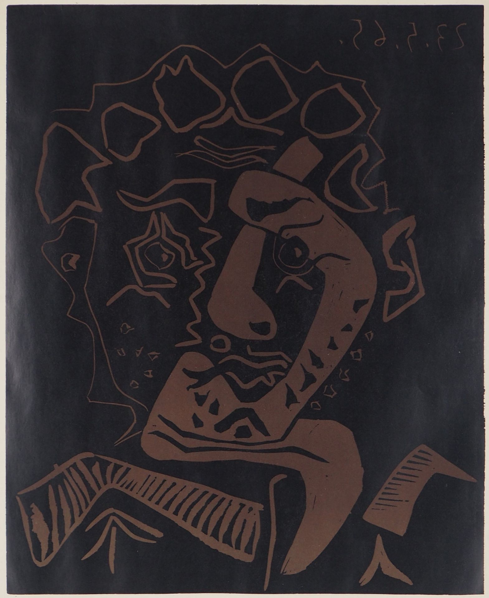 Pablo PICASSO (after) Head of Histrion Linocut on poster paper Printed at Arnera [...] - Bild 3 aus 8