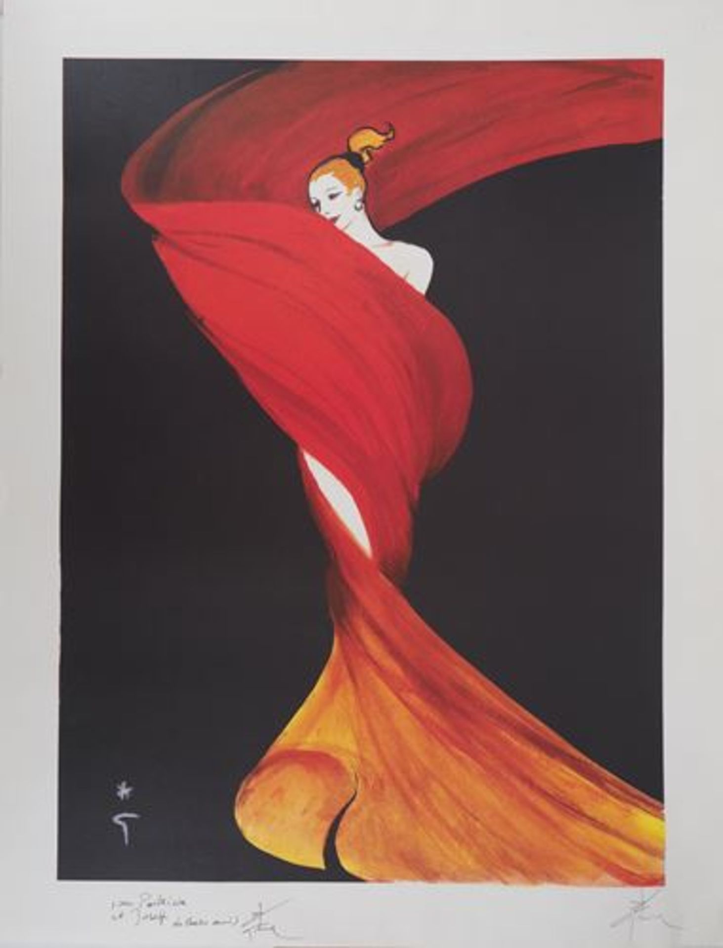 René Gruau Woman hiding herself with a feather boa Original lithograph Signed in [...]