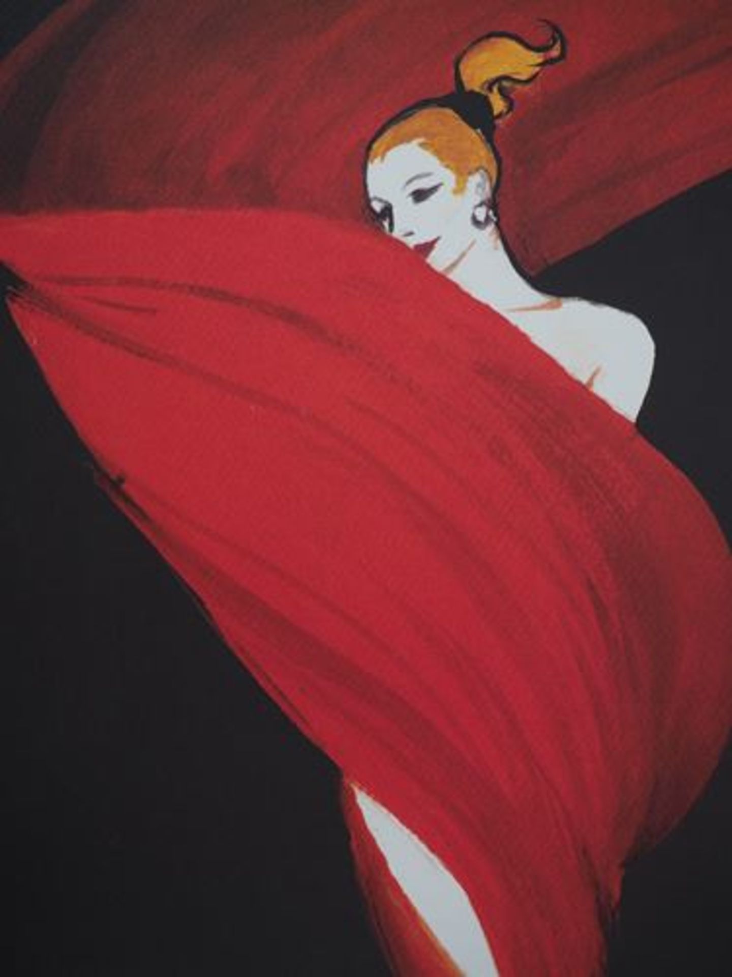 René Gruau Woman hiding herself with a feather boa Original lithograph Signed in [...] - Bild 3 aus 6