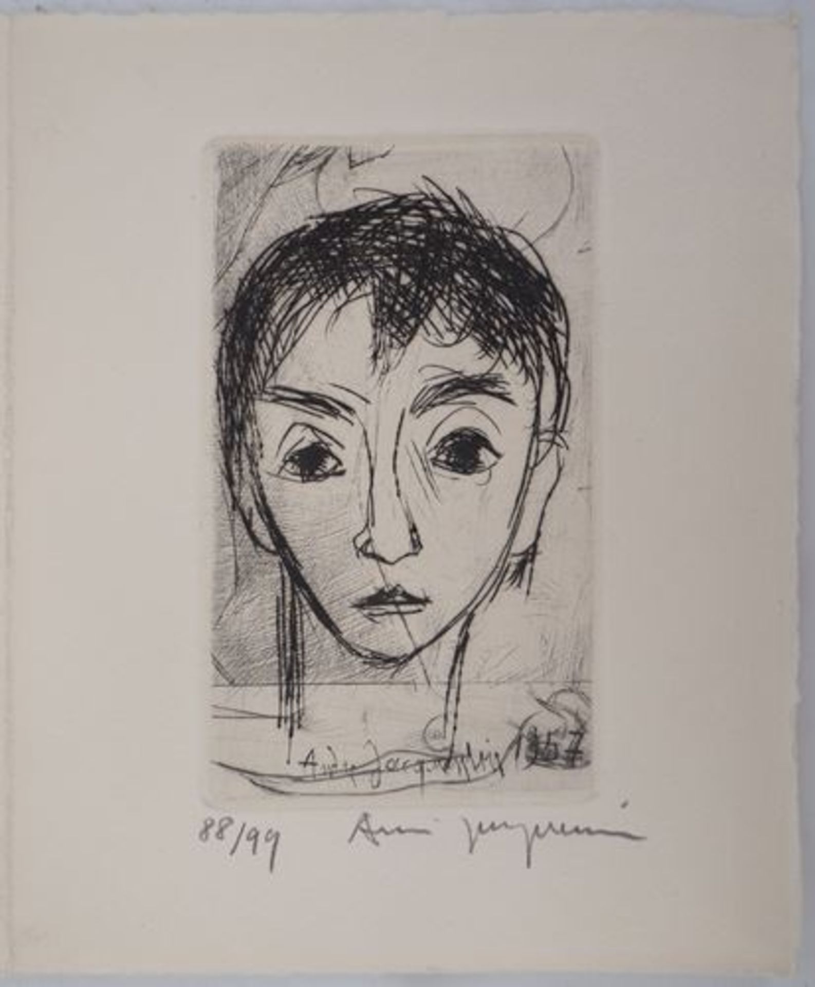 André JACQUEMIN Portrait de jeune homme, 1957 Gravure originale Signée au crayon [...] - Bild 2 aus 5