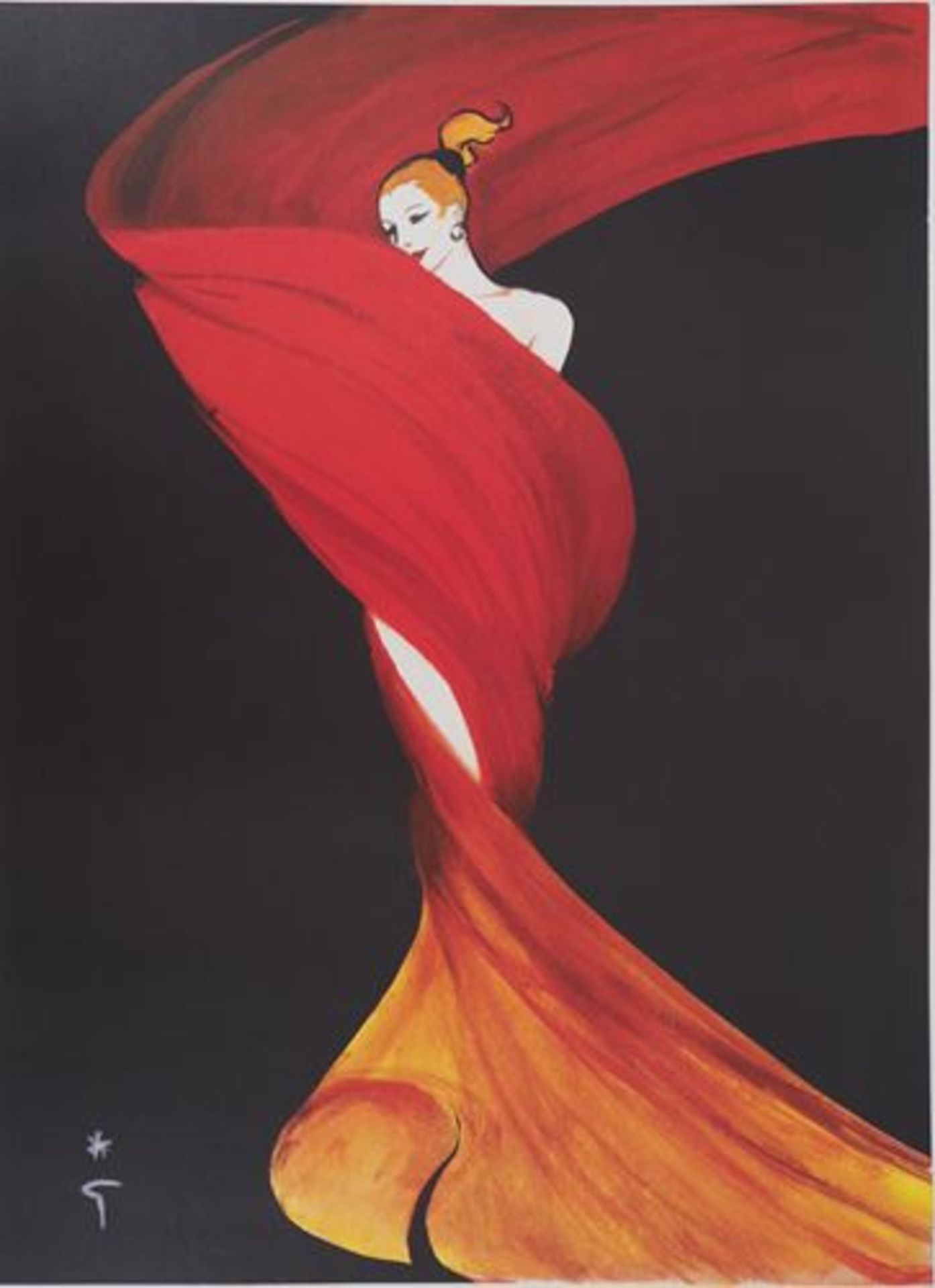 René Gruau Woman hiding herself with a feather boa Original lithograph Signed in [...] - Bild 4 aus 6