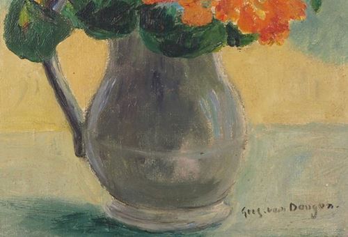 Guus Van Dongen Bouquet of gerberas Oil on isorel panel Signed bottom right Size at [...] - Image 6 of 6